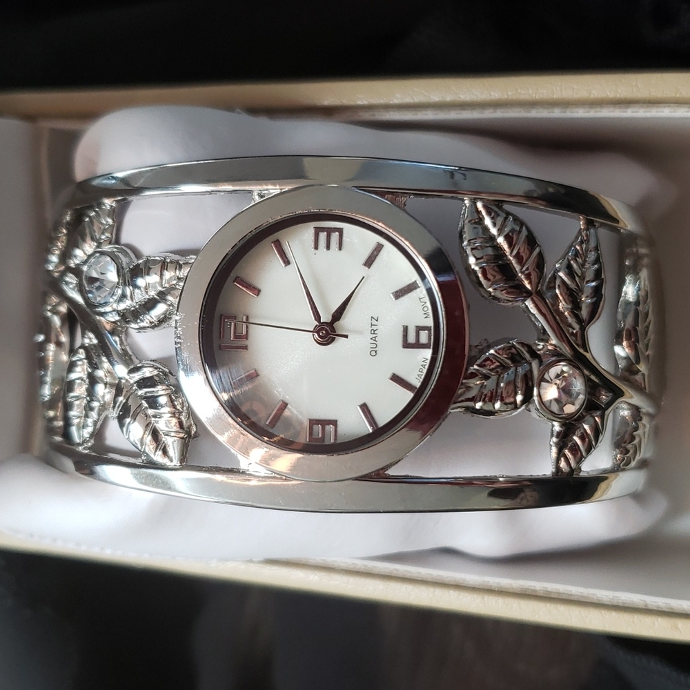 Collezio Silver Tone Cuff Bracelet Watch